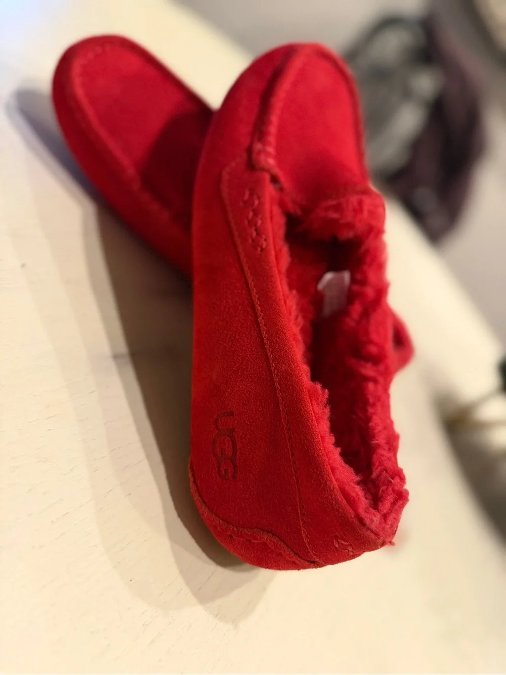 UGG Red Suede Fur-Lined Men's Moccasin Loafers